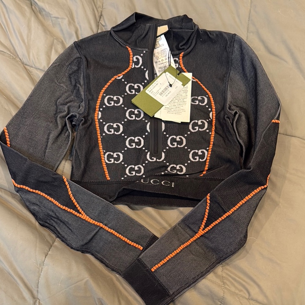 Gucci Black and Orange Long Sleeve crop Top